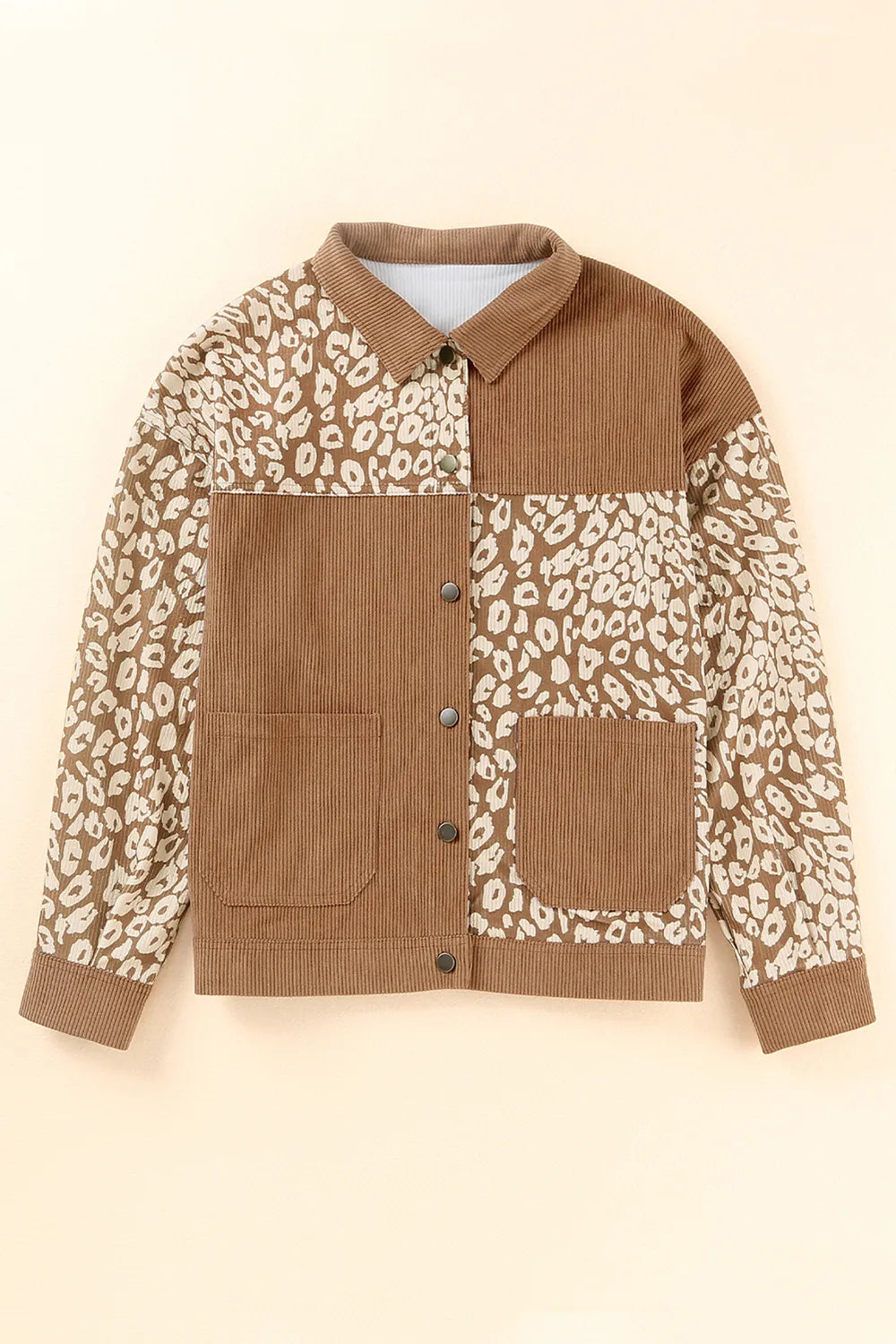 Leopard Button Up Drop Shoulder Jacket-Nordavory