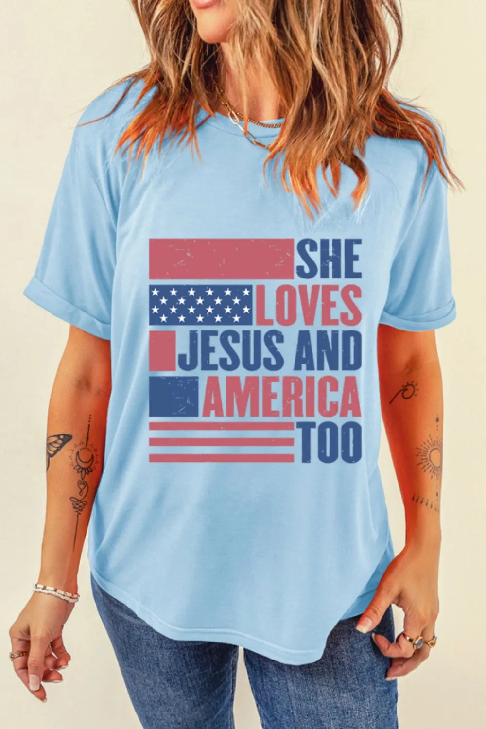 Patriotic US Flag Round Neck Short Sleeve T-Shirt-Nordavory