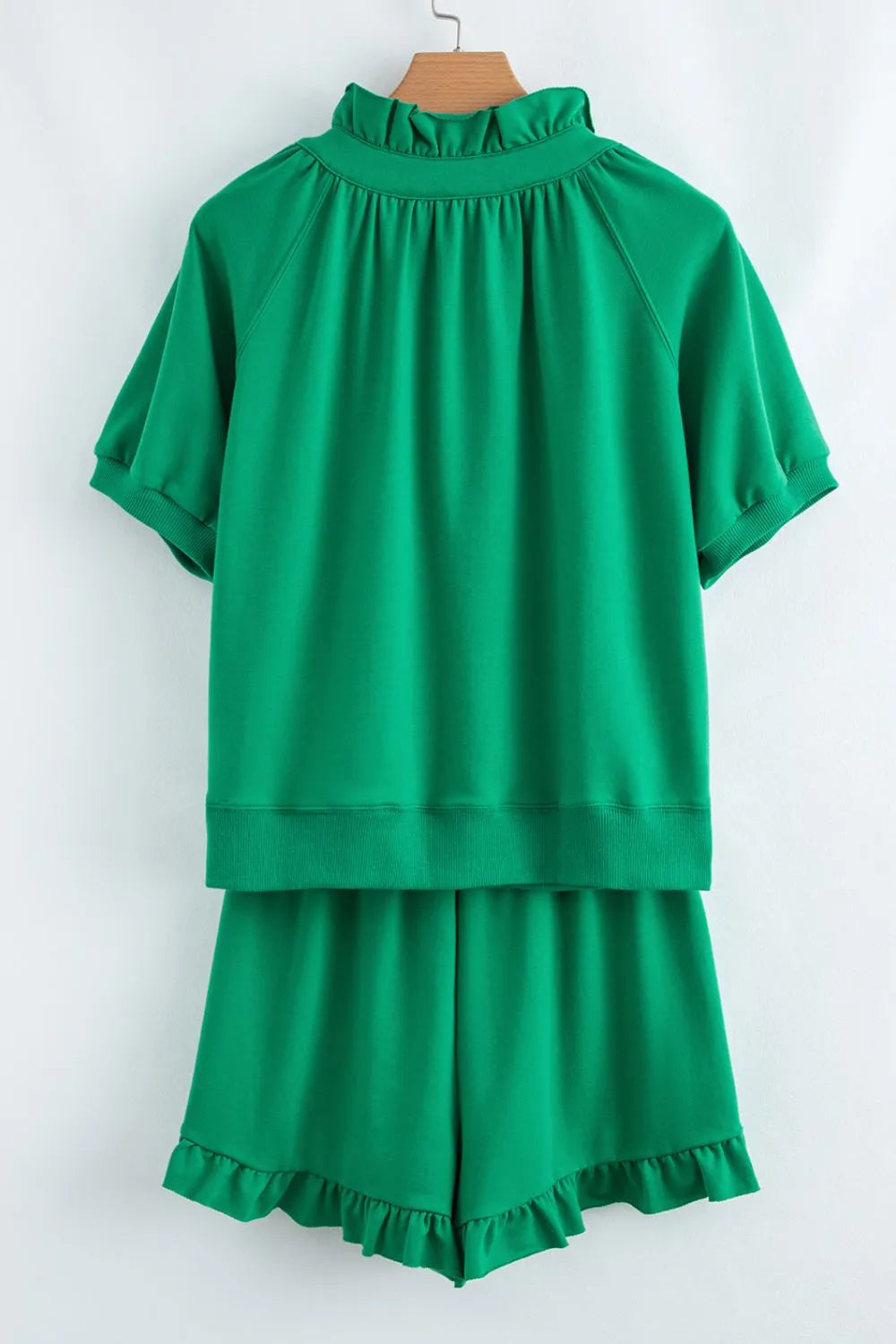 Frill Zip Front Puff Sleeve Top and Skort Set-Nordavory