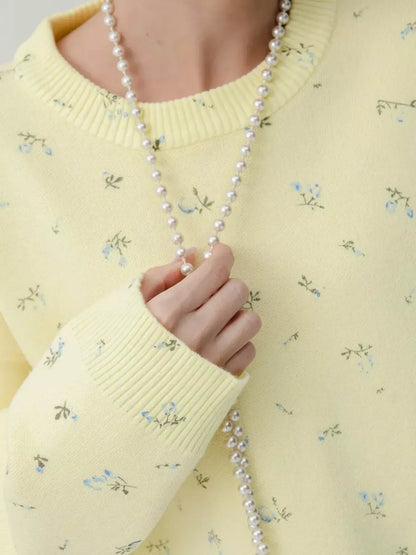 Ribbed Hem Floral Long Sleeve Sweater-Nordavory