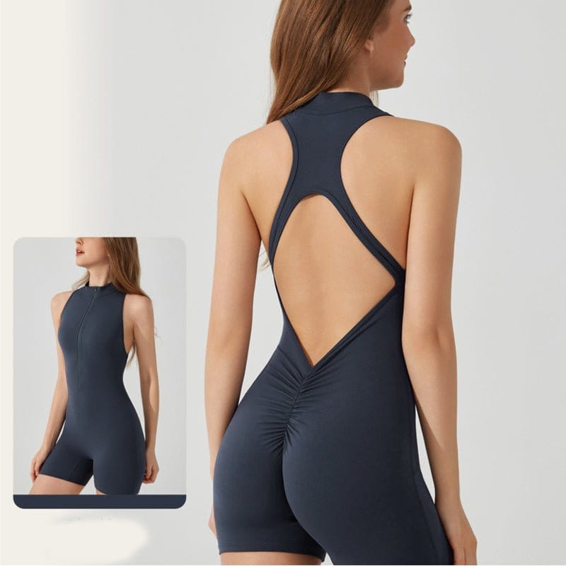 Fitness Yoga Jumpsuit With Zipper Summer Backless Shorts Jumpsuit Fitness & wellness nordavory