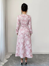 Floral Textured Square Neck Midi Dress - Nordavory