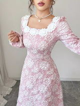 Floral Textured Square Neck Midi Dress - Nordavory