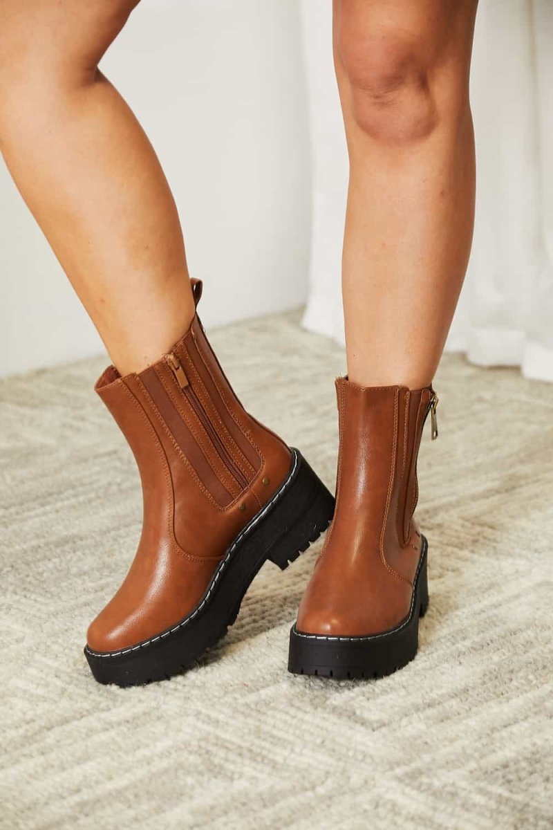 Forever Link Side Zip Platform Boots - Brown / 6 - Image 4