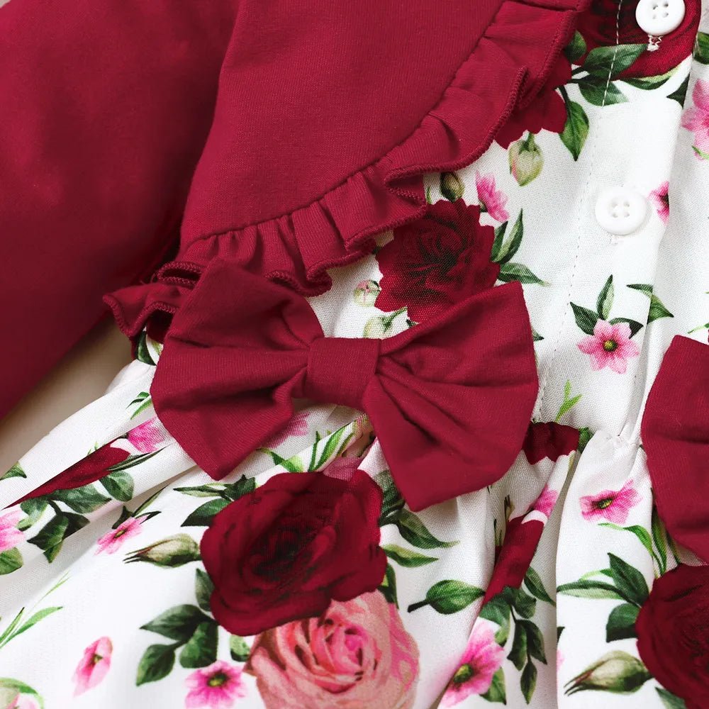 Frill Floral Round Neck Flounce Sleeve Dress-Nordavory