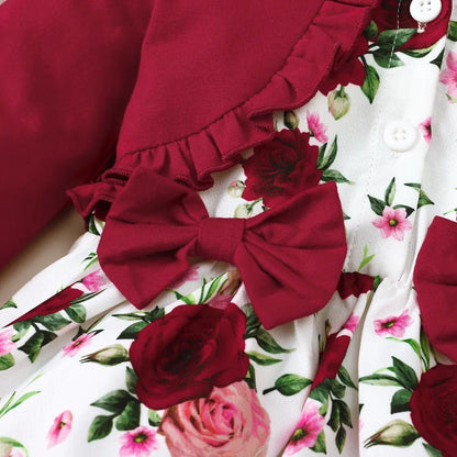 Frill Floral Round Neck Flounce Sleeve Dress-Nordavory