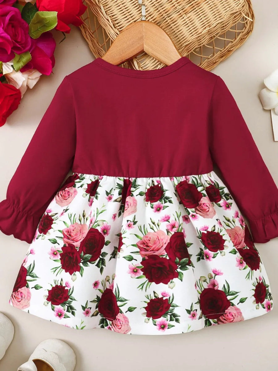 Frill Floral Round Neck Flounce Sleeve Dress-Nordavory