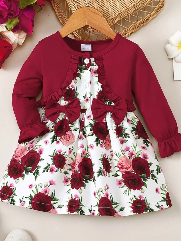 Frill Floral Round Neck Flounce Sleeve Dress-Nordavory