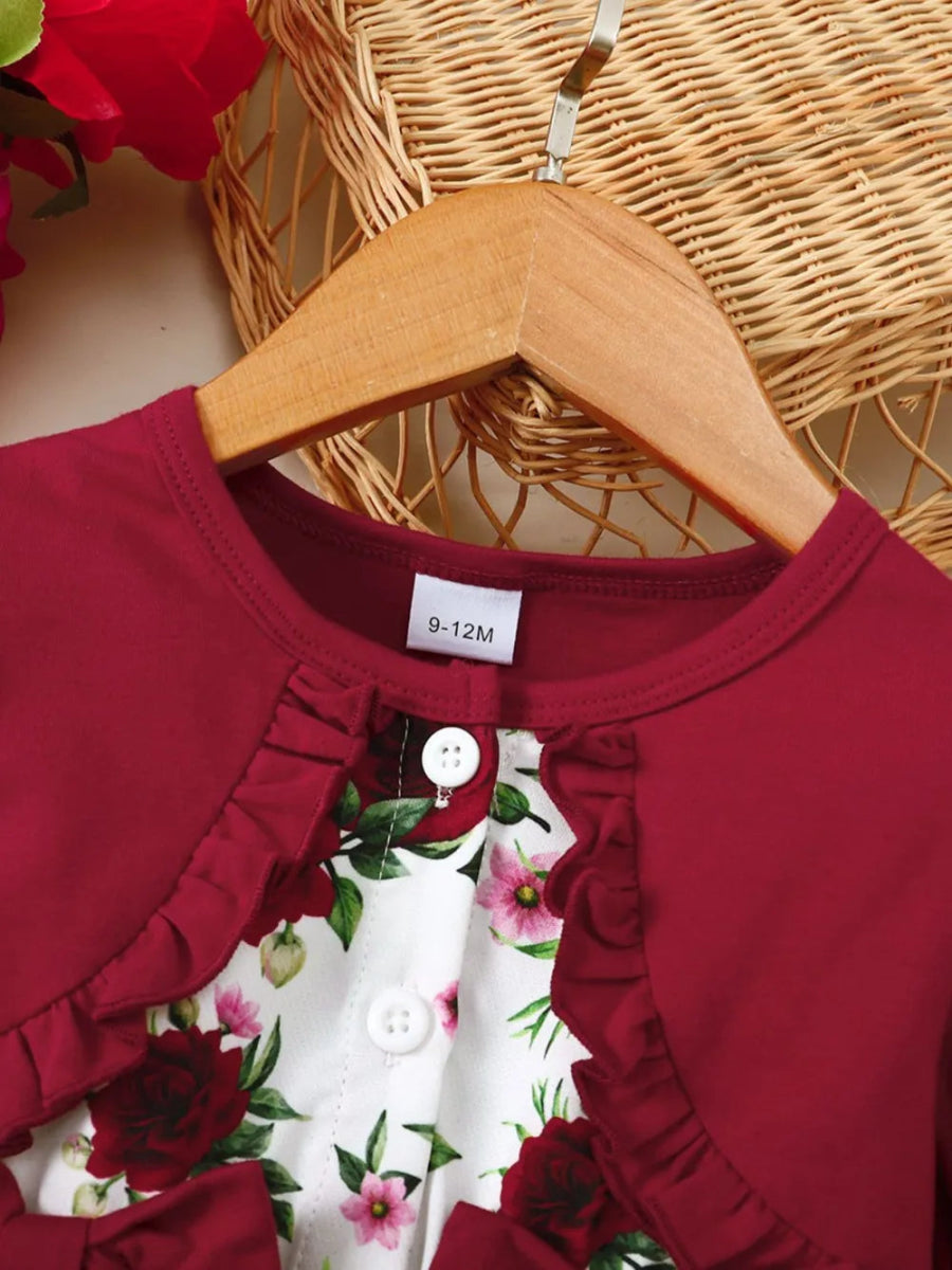Frill Floral Round Neck Flounce Sleeve Dress-Nordavory