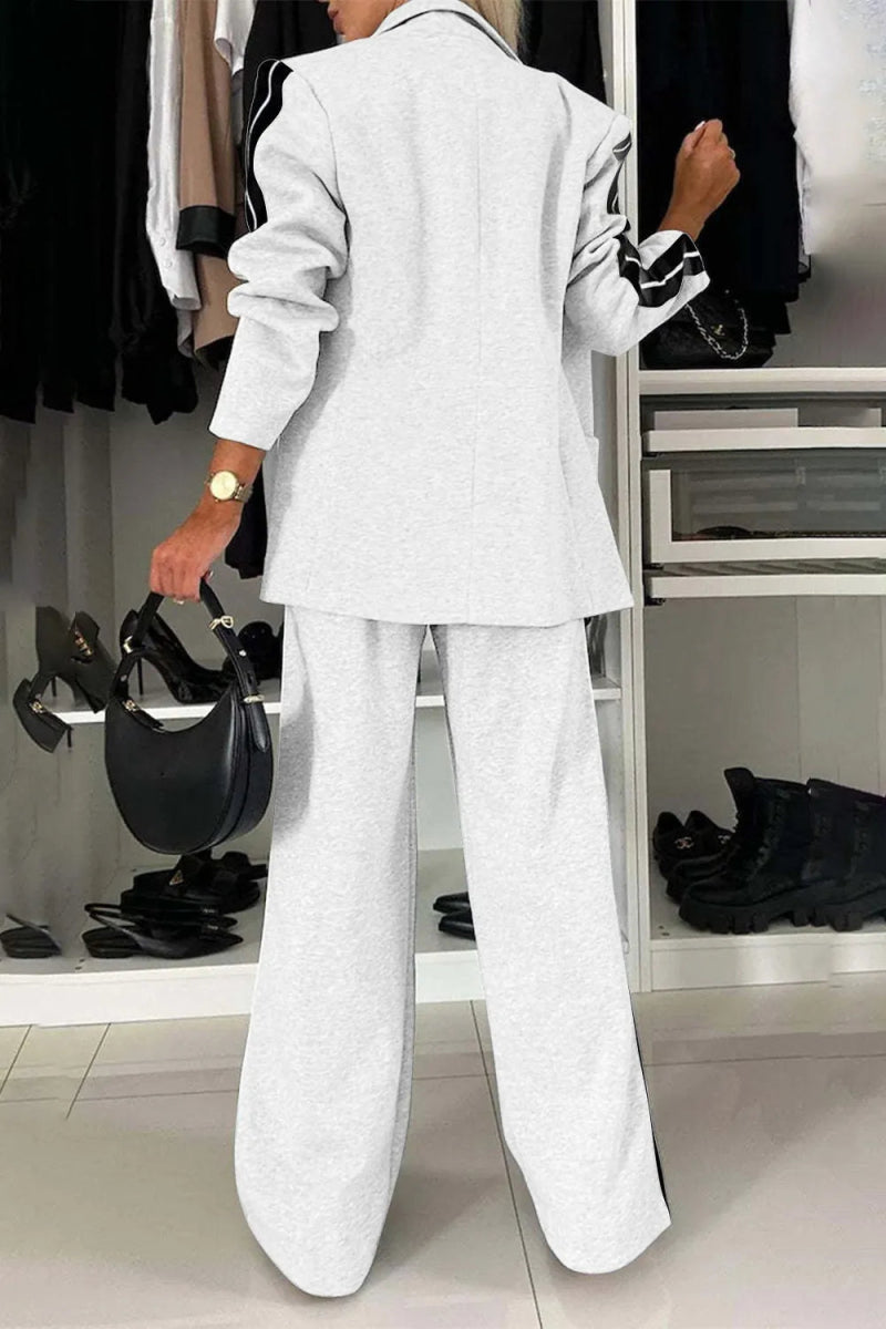 Full Size Contrast Lapel Collar Top and Pants Set-Nordavory