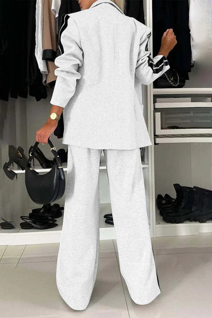 Full Size Contrast Lapel Collar Top and Pants Set-Nordavory