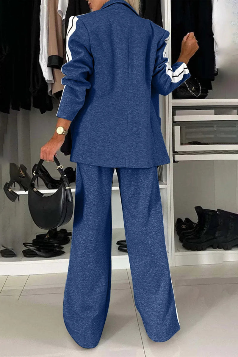 Full Size Contrast Lapel Collar Top and Pants Set-Nordavory