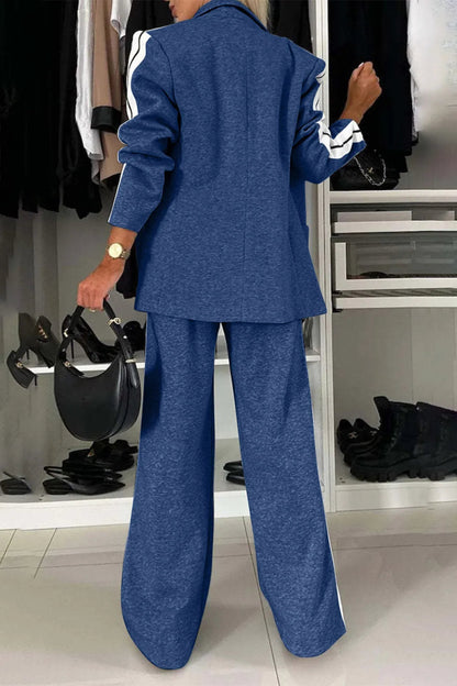 Full Size Contrast Lapel Collar Top and Pants Set-Nordavory