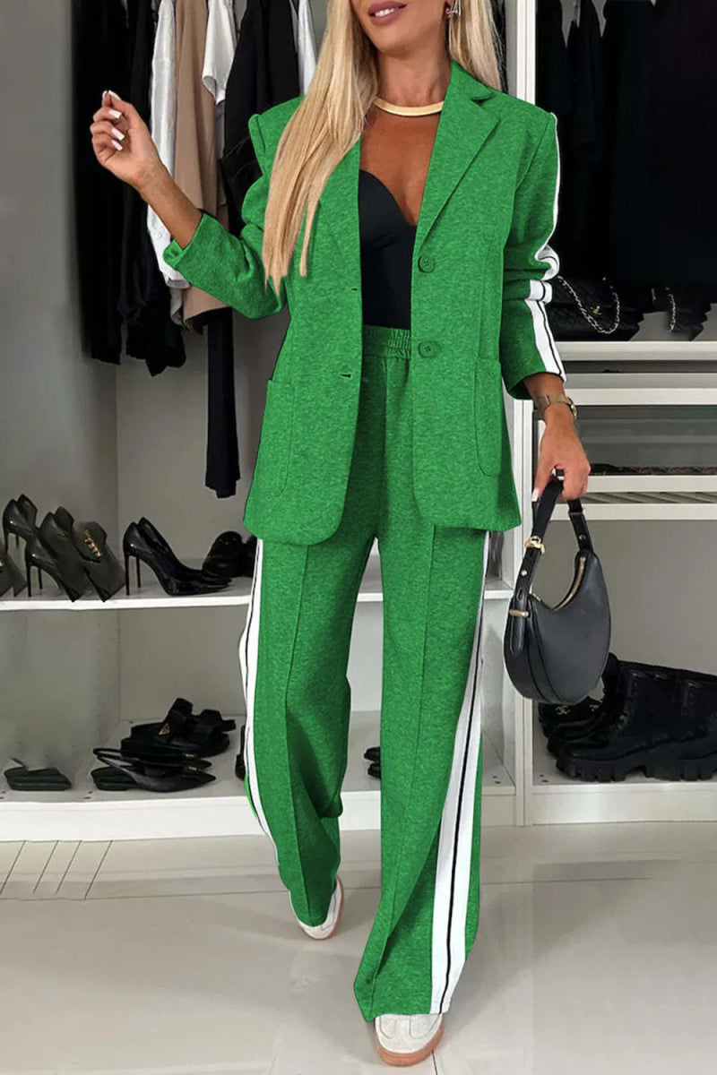 Full Size Contrast Lapel Collar Top and Pants Set-Nordavory