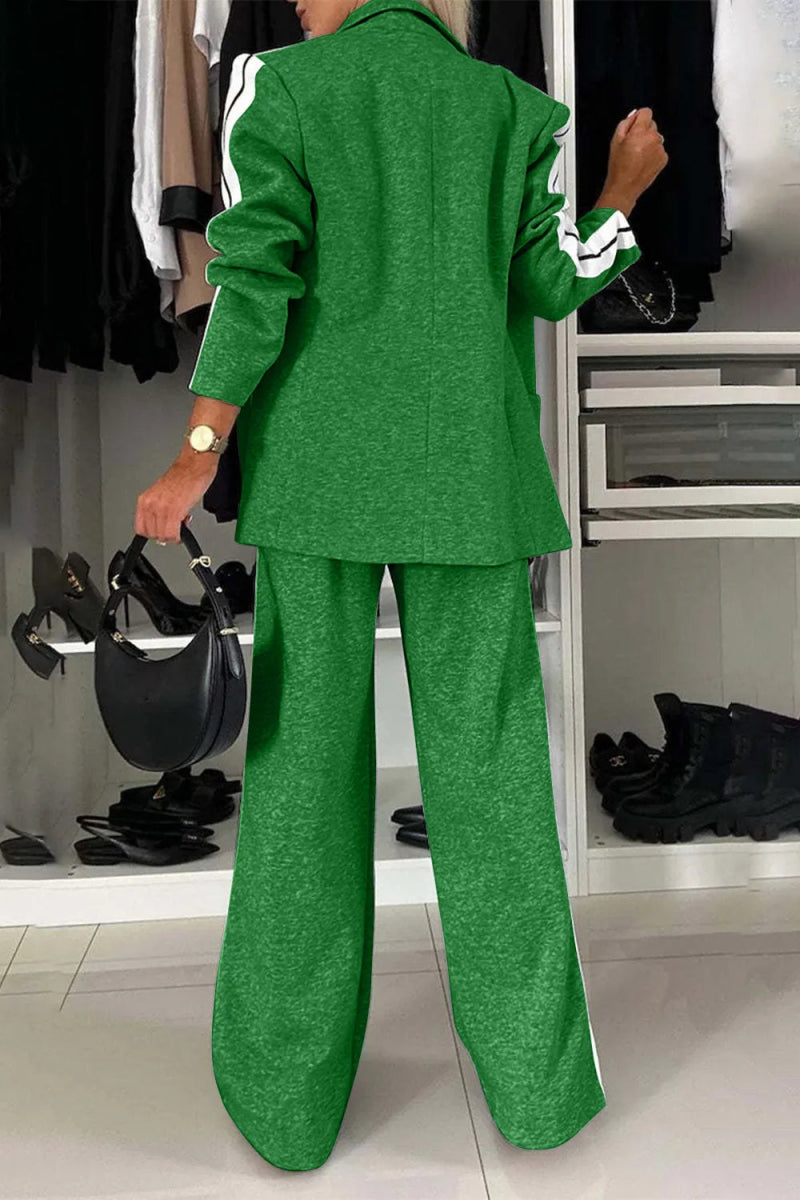 Full Size Contrast Lapel Collar Top and Pants Set-Nordavory