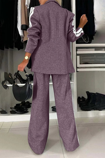 Full Size Contrast Lapel Collar Top and Pants Set-Nordavory