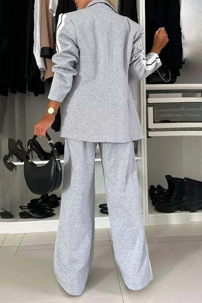Full Size Contrast Lapel Collar Top and Pants Set-Nordavory