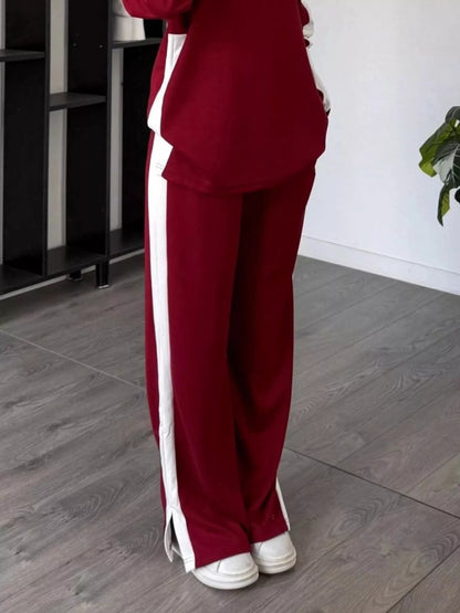 Full Size Contrast Round Neck Top and Pants Set Plus Size-Nordavory