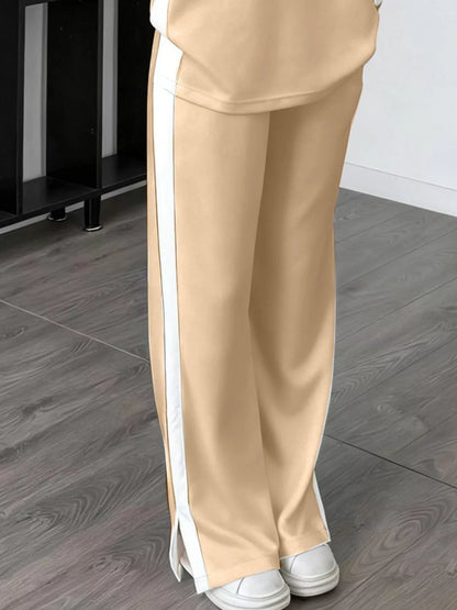 Full Size Contrast Round Neck Top and Pants Set Plus Size-Nordavory