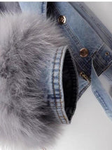 Full Size Faux Fur Collar Denim Jacket Plus Size - Nordavory