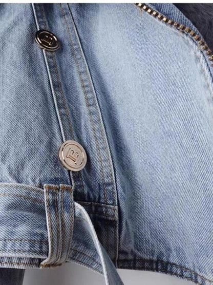 Full Size Faux Fur Collar Denim Jacket Plus Size-Nordavory