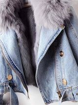 Full Size Faux Fur Collar Denim Jacket Plus Size - Nordavory