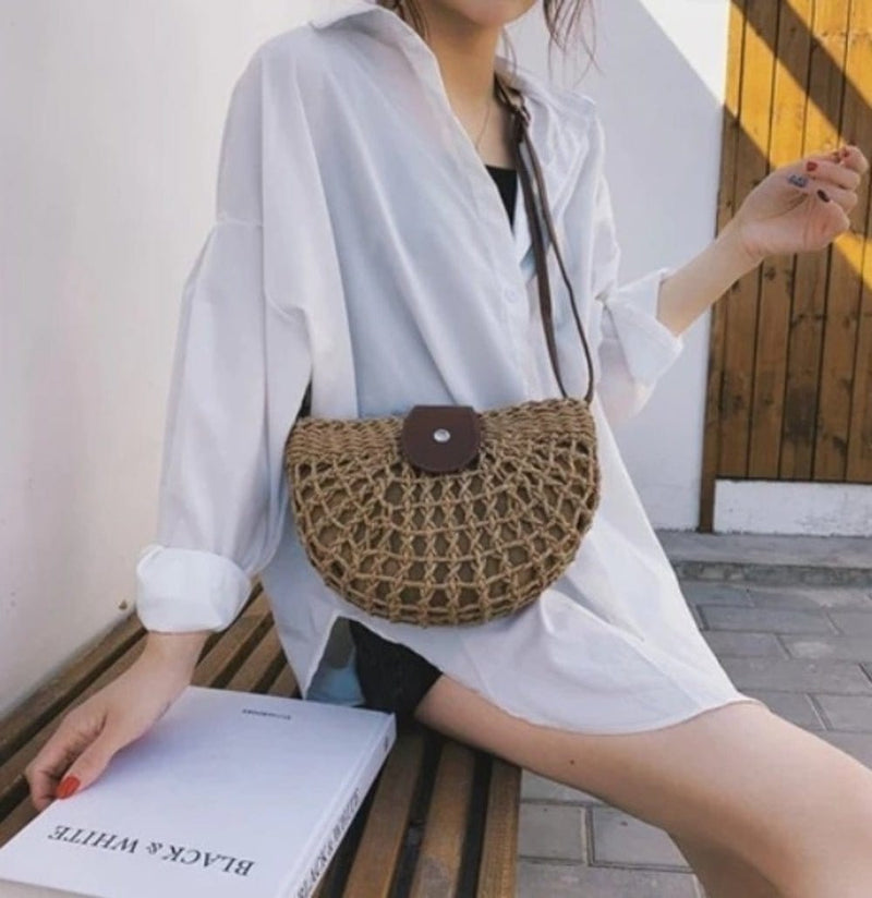 Half Moon Straw Crossbody Bag Handbags nordavory