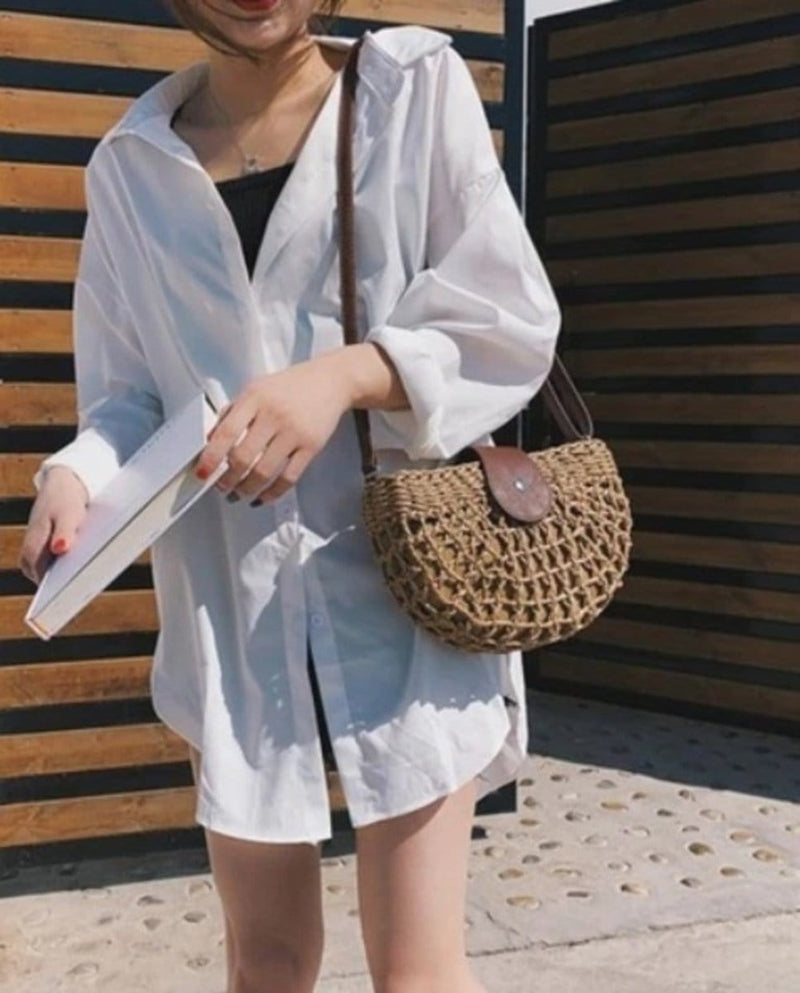 Half Moon Straw Crossbody Bag Handbags nordavory