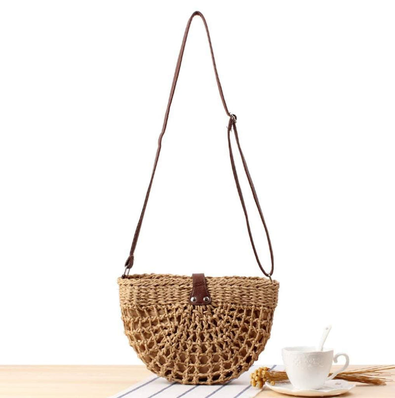 Half Moon Straw Crossbody Bag Handbags nordavory