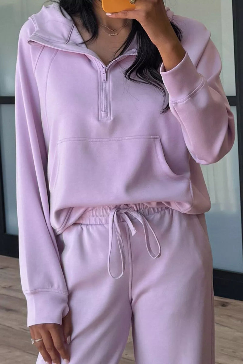 Half Sleeve Kangaroo Pocket Hoodie and Pants Set-Nordavory
