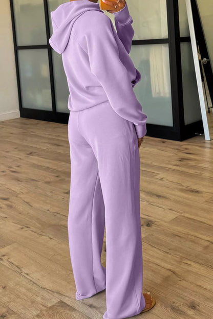 Half Sleeve Kangaroo Pocket Hoodie and Pants Set-Nordavory