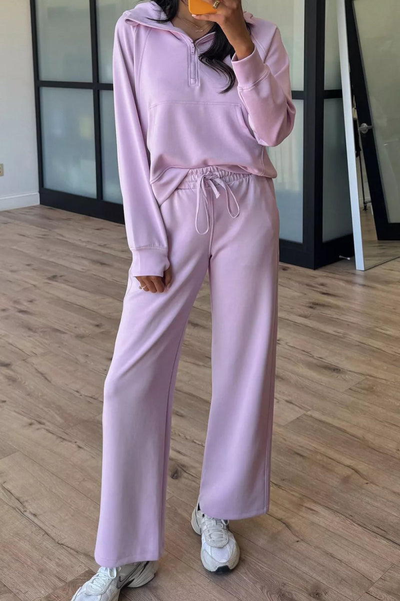 Half Sleeve Kangaroo Pocket Hoodie and Pants Set-Nordavory