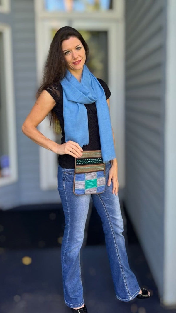 Handmade Blue and Green Suede Cross Body Bag Handbags nordavory