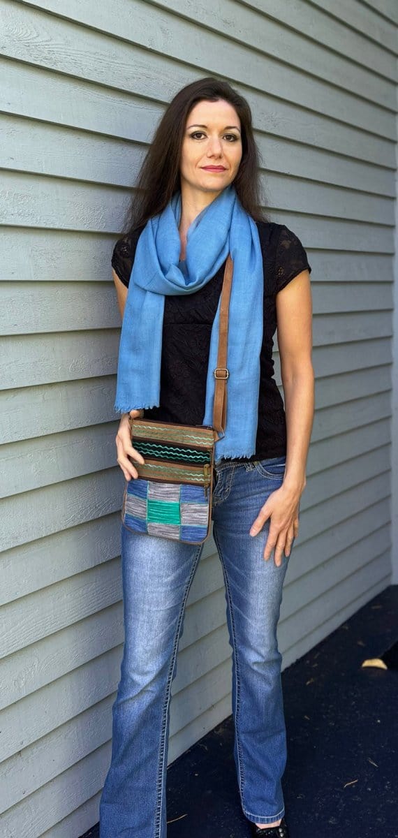 Handmade Blue and Green Suede Cross Body Bag Handbags nordavory