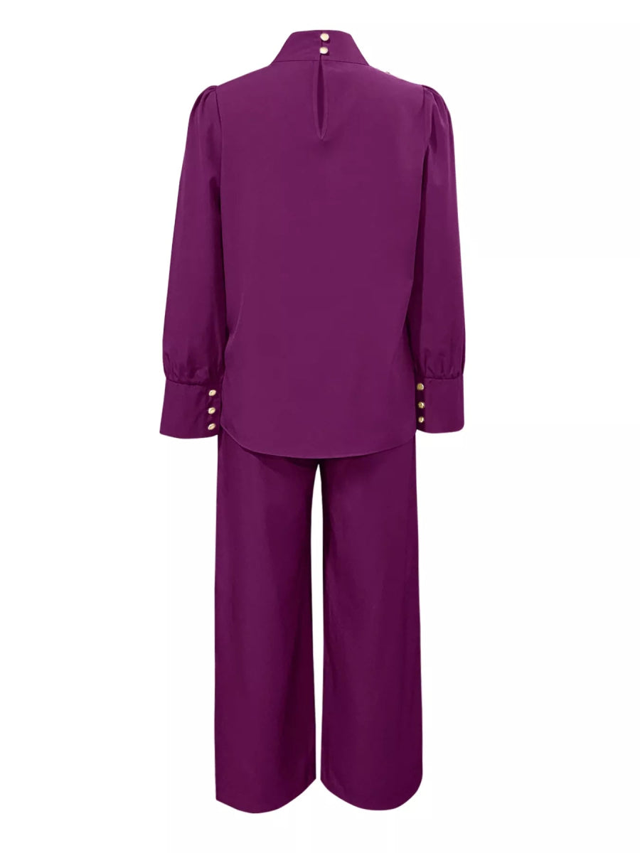 High Neck Asymmetric Top and Pants Set-Nordavory