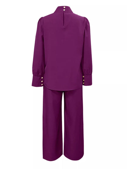 High Neck Asymmetric Top and Pants Set-Nordavory