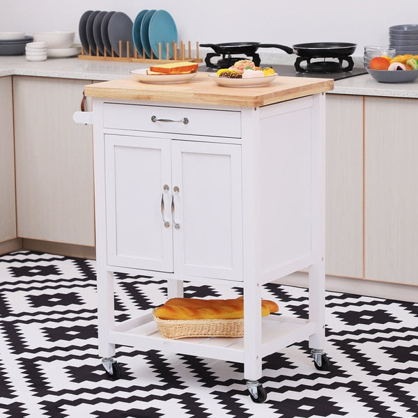 Homcom Kitchen Storage Trolley Cart Rolling Cupboard Island Wood - Nordavory