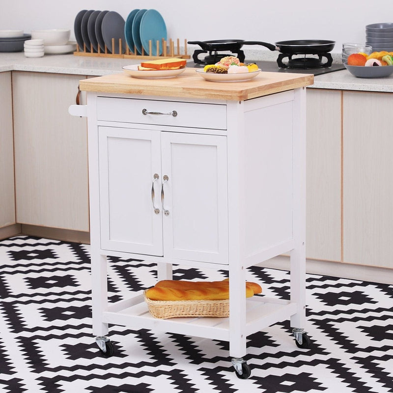 Homcom Kitchen Storage Trolley Cart Rolling Cupboard Island Wood - Nordavory