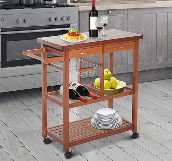 HOMCOM Wooden Kitchen Trolley Cart Basket Drawer Dining Storage - Nordavory