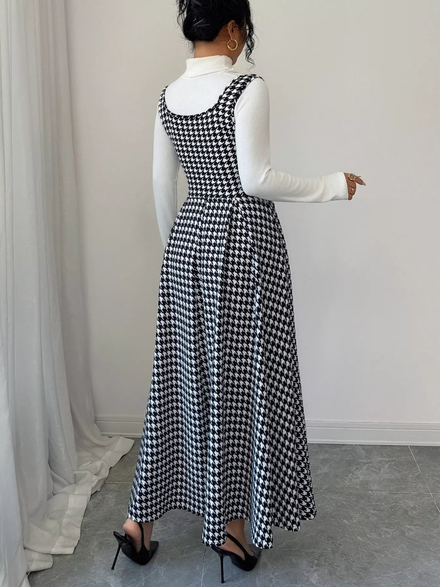 Houndstooth Sleeveless A-Line Dress-Nordavory