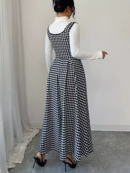 Houndstooth Sleeveless A-Line Dress-Nordavory