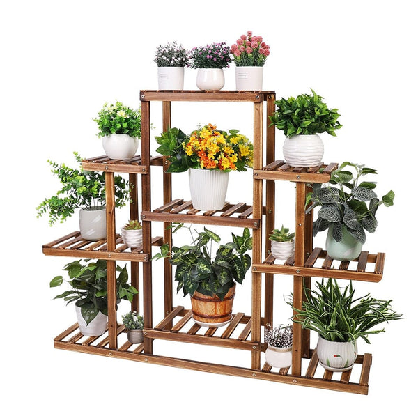 Indoor 9 Tier Wooden Plant Home Decor Stand - Nordavory
