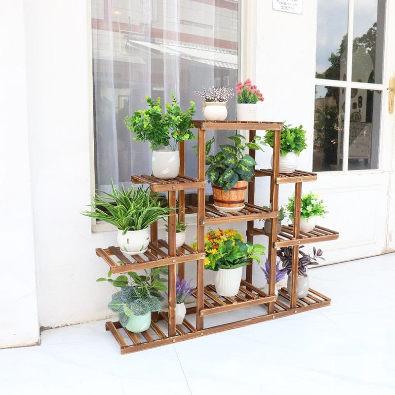 Indoor 9 Tier Wooden Plant Home Decor Stand - Nordavory