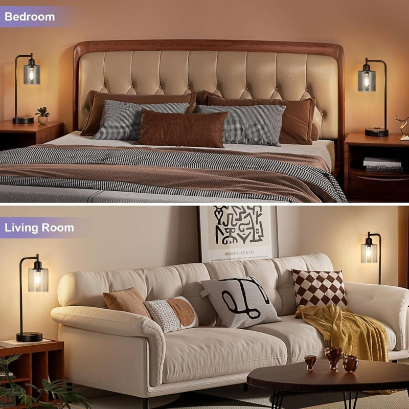 Industrial Touch Bedroom Lamps for Bedrooms Set of 2 - 3 - Way Dimmable - Nordavory
