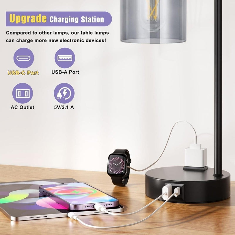 Industrial Touch Bedroom Lamps for Bedrooms Set of 2 - 3 - Way Dimmable - Nordavory