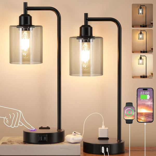 Industrial Touch Bedroom Lamps for Bedrooms Set of 2 - 3 - Way Dimmable - Nordavory