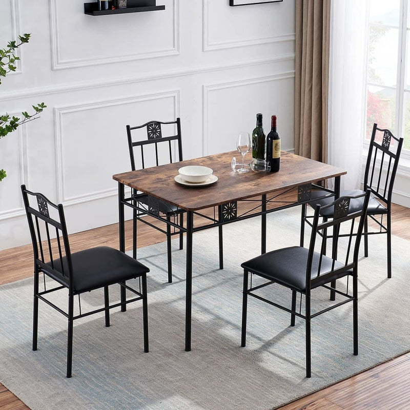 Kitchen Dining Room Table Sets for 4, Retro - Brown - Nordavory