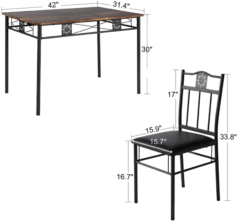 Kitchen Dining Room Table Sets for 4, Retro - Brown - Nordavory