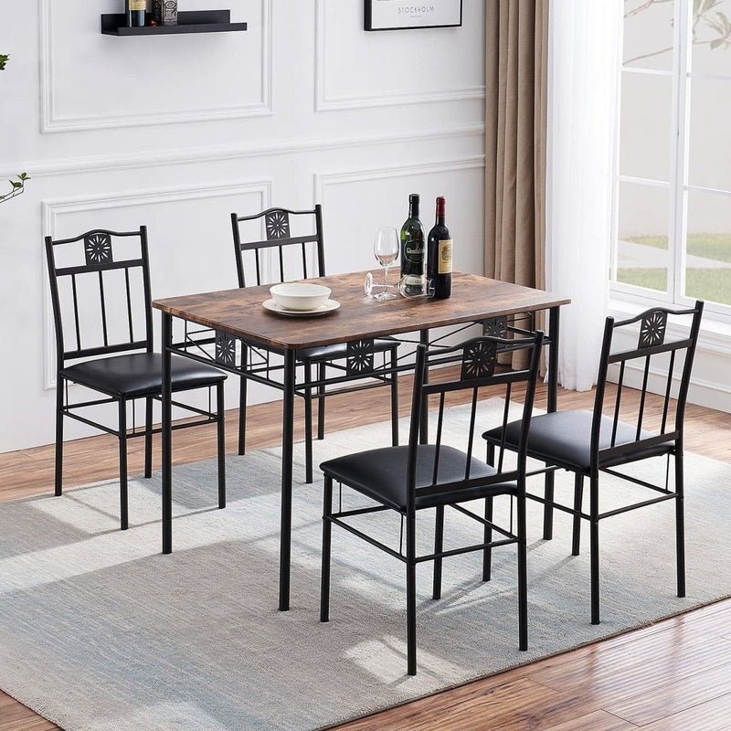 Kitchen Dining Room Table Sets for 4, Retro - Brown - Nordavory