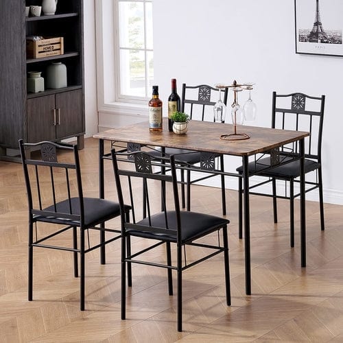 Kitchen Dining Room Table Sets for 4, Retro - Brown - Nordavory